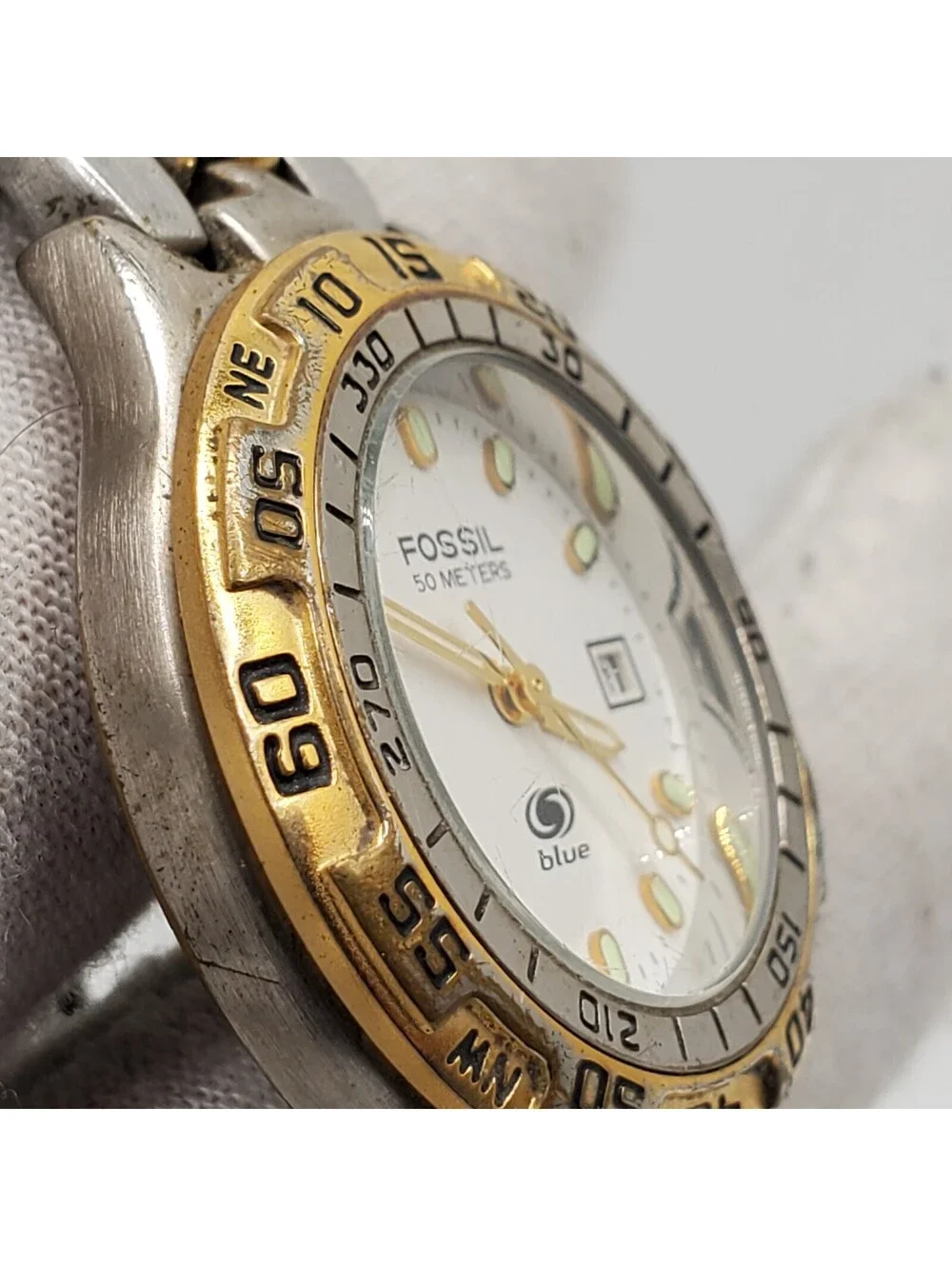 Fossil Blue Watch Women 28mm New Battery  Rotating Bezel Luminous hands